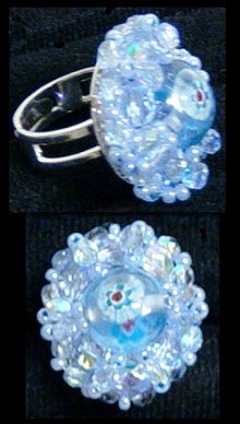 anelli perline acquamarina su base anello argento con cristalli azzurri perle murrine