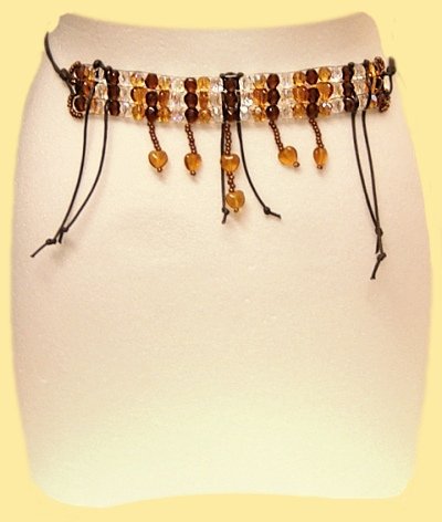 tessitura a telaio di cintura perline conterie terracotta cristalli ambra topazio cristallo cordoncino di cotone cerato marrone