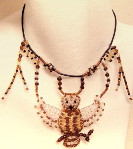 collana Gufo Indio - ciondolo con gufetto portafortuna di perline e perle sfaccettate