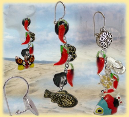 accessori bijoux - foto di gancini pendenti per orecchini, esempi di orecchini con charms, ciondoli perle e perline