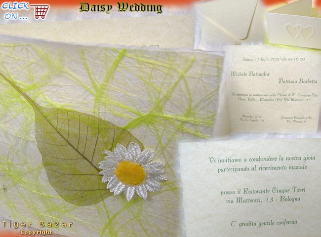 fiori margherite partecipazioni di nozze carte naturali di riso sizo da stampare fai da te oppure in tipografia