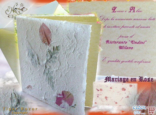 kit partecipazioni di nozze carte naturali particolari e petali rosa, fiori bigliettini ringraziamento sposi interno bomboniere