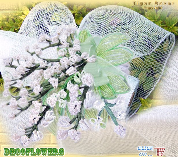 mughetto per bouquet sposa perline con decoflowers rete net bianca per fiori e bomboniera