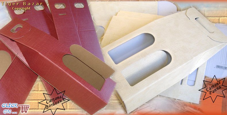 vai al negozio di scatole per bottiglie di cartoncino colorato per le nostre offerte cartoncino bordò/panna scatole vino da 1 o 2 bottiglie da decorare per confezionare bomboniere alimentari e regali Pasqua Natale
