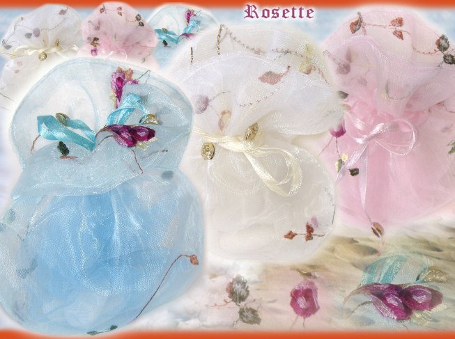 Rosette sacchetti in organza per confezionare bigiotteria e bomboniere