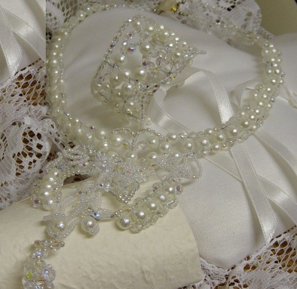 fai da te collana bracciale perline bigiotteria sposa colore bianco panna cristallo con perle di vetro perlate