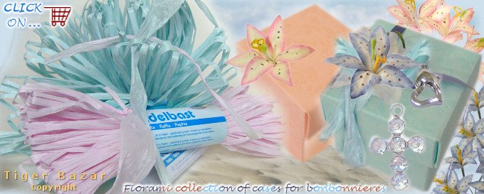 Comunioni fiorellini per bambino bambina nastrini di carta rafia astucci scatoline di cartoncino Fiorami