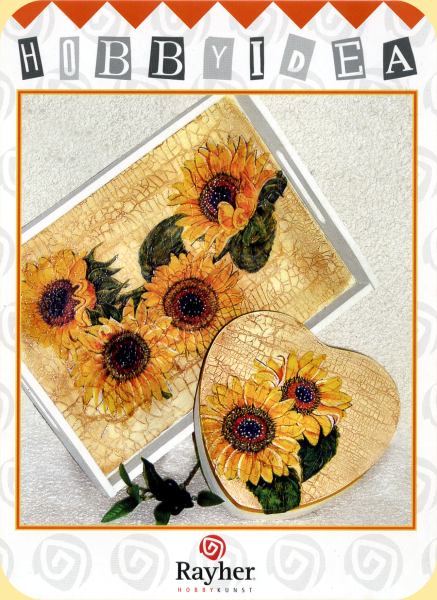 come decorare oggetti legno vassoio scatolina cuore con craquelle effetto anticato crepe su decoupage tovagliolo girasoli