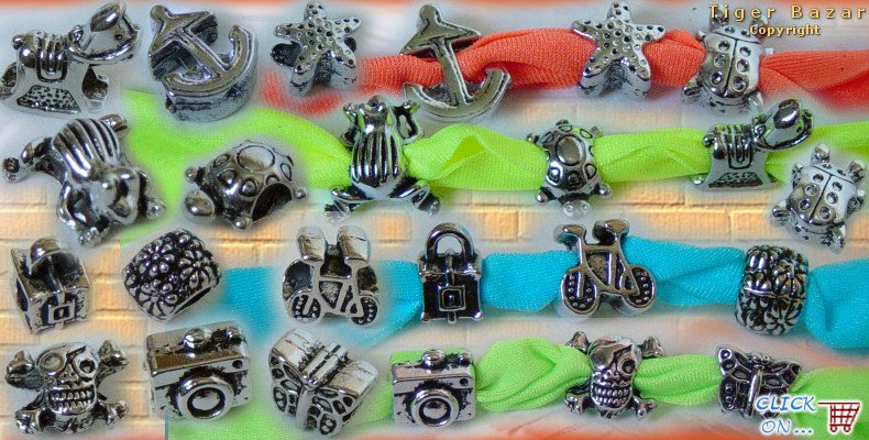 tema mare animaletti macchina fotografica teschio fiori lucchetto perline charms fai da te bigiotteria con fettuccia nastro elastico pandora-style