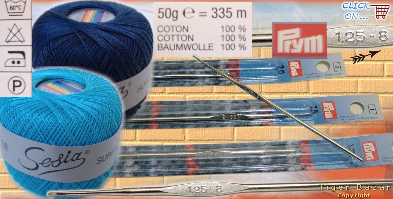 uncinetto cotone turchese blu e uncinetti Prym per fai da te lavori di fiori e bomboniere