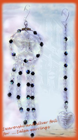 creazioni orecchini con perle ciondoli vetro foglia argento cristalli sfaccettati perline bigiotteria cristalli Swarovski