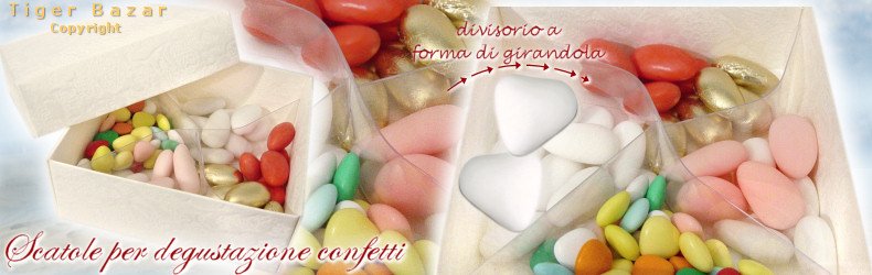 scatole matrimonio per degustazione confetti con 4 scomparti per 4 gusti