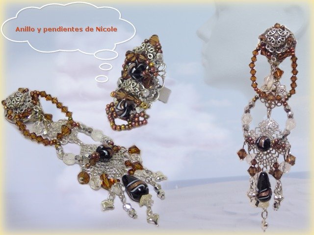 set of jewellery: earrings and ring by Nicole, parure di bigiotteria los pendientes