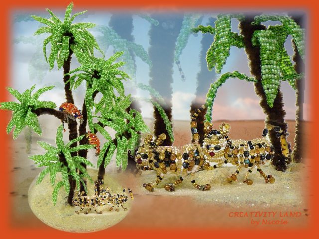 Creativity land animaletti perline tigrotti palme con tronco rivestito di cordoncino animato marrone