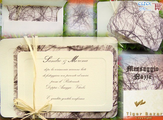 cartoncini partecipazioni artigianali, carta e materiali naturali piante di cocco sizo/kozo x matrimonio vegano ecologico shabby chic