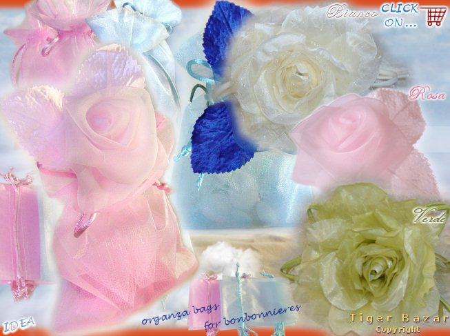 bianco rosa verde organza rose sacchetti per confezionare confetti, gioielli bijoux bigiotteria