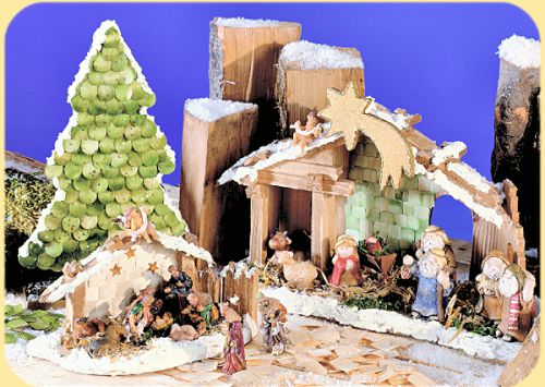 Capanna Presepe Natale fai da te con statuine pasta neve materiali da hobbistica